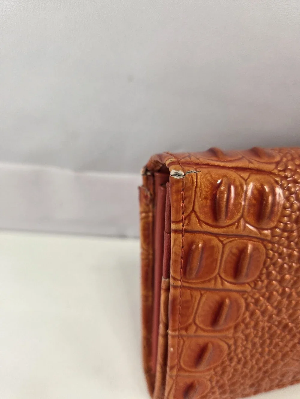 Vera Pelle Burnt Orange Croc Embossed Leather Kiss Lock Wallet